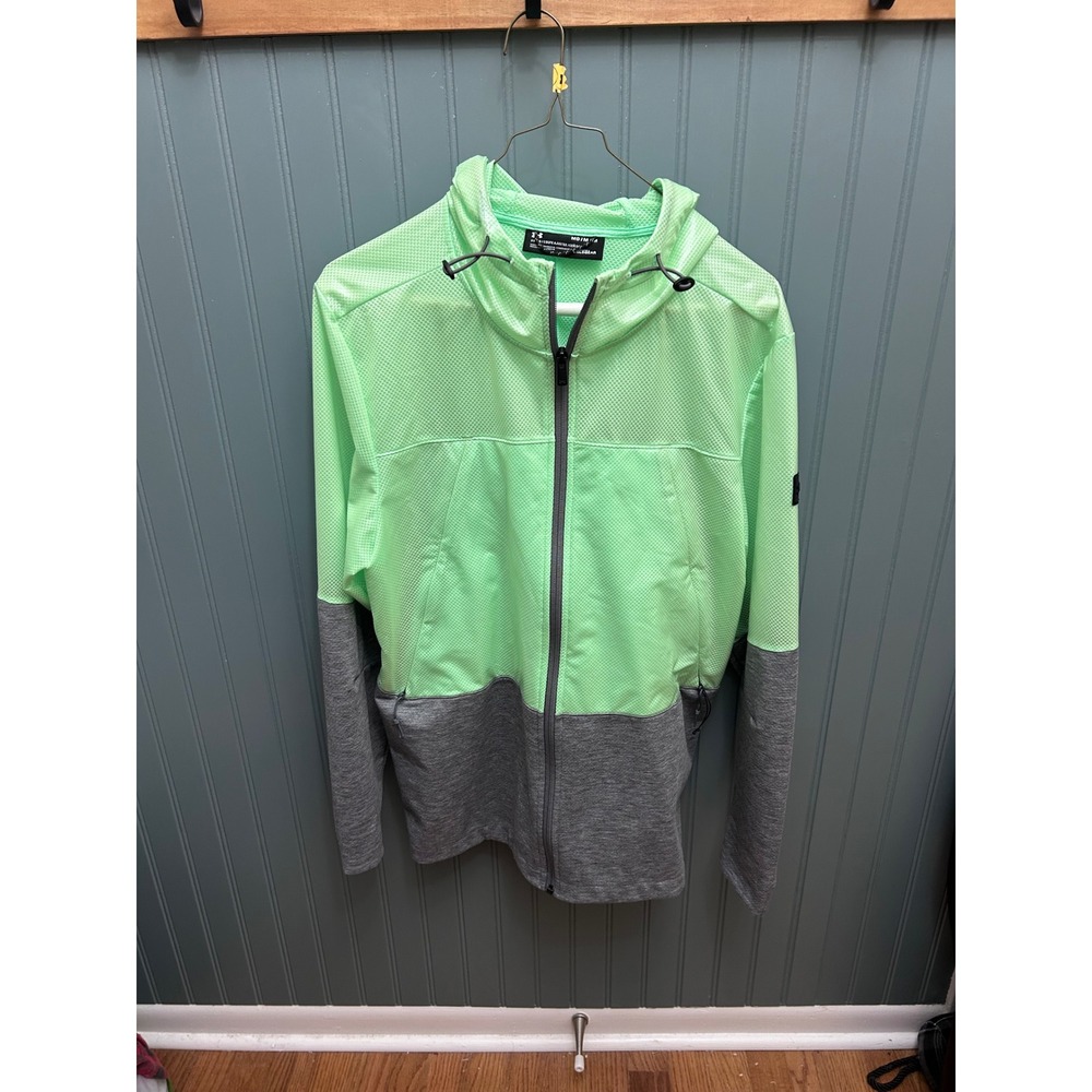 Under Armour Mens ColdGear Full Zip Hoodie Neon Green Gray Fitted Medium